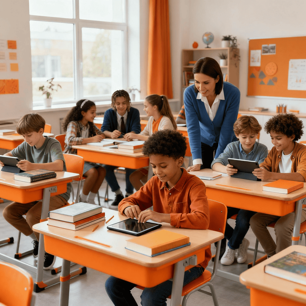 Schulbegleiterin hilft Kind bei Hausaufgaben in Ostwestfalen-Lippe